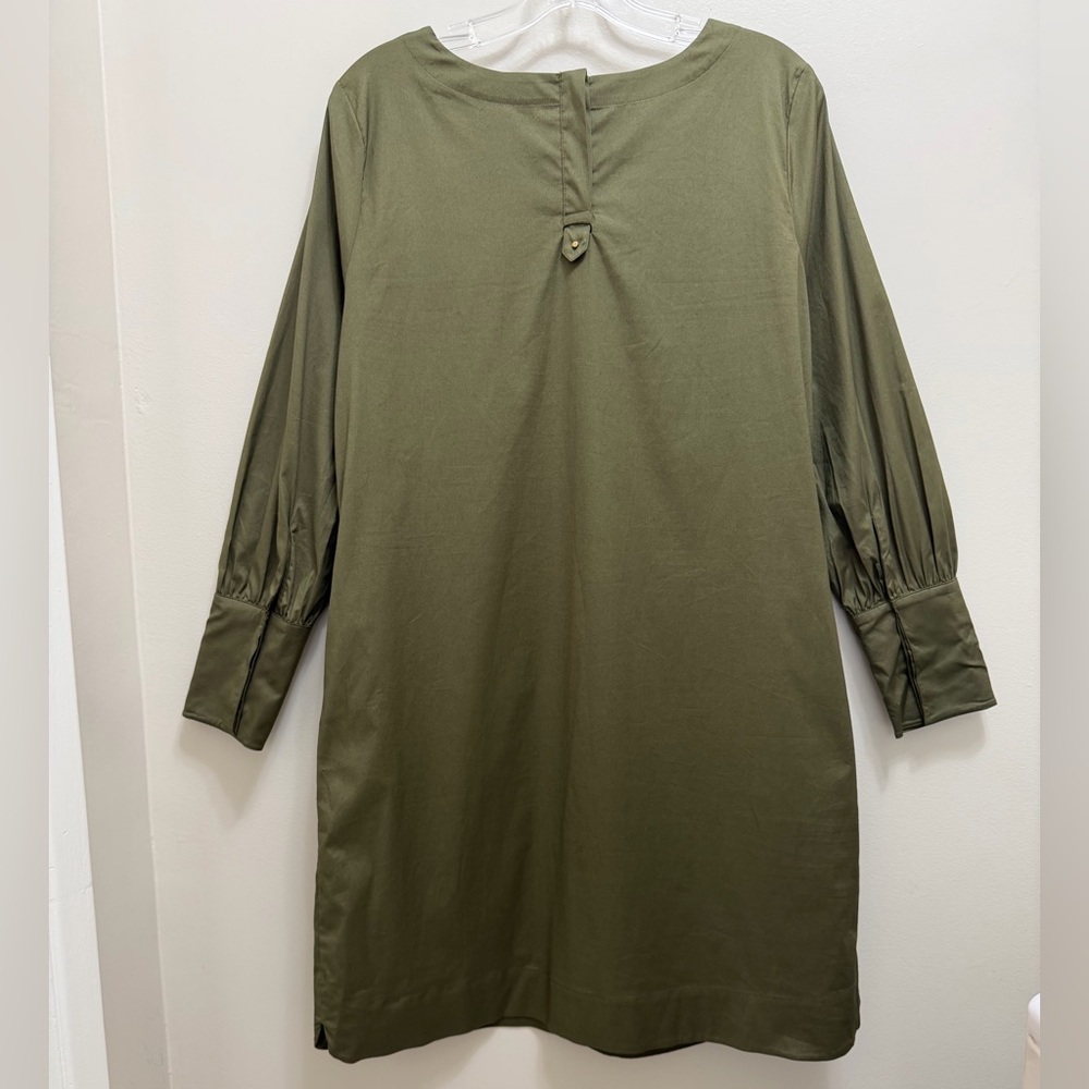 Cuyana Poplin Cotton Stretch Shift Dress Long Sleeve Pockets Olive Green Size L - Picture 3 of 13